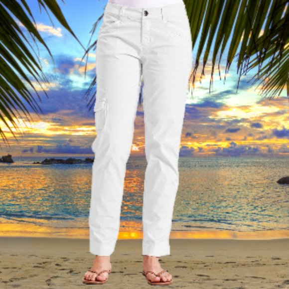 FRESH PRODUCE L White Safari Cargo Ankle Pants NWT